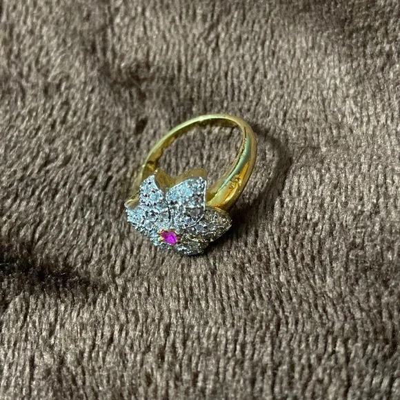 Finger Ring AD diamond stones studded gold polished. - Picture 1 of 5